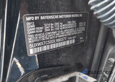 2013 BMW X3 xDrive35I from USA, damaged, VIN 5UXWX7C50DL980371